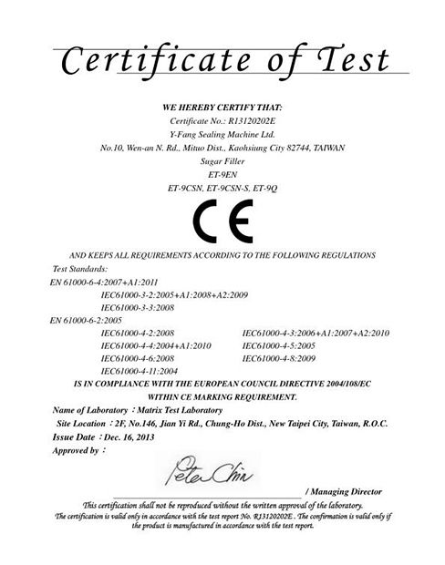CE Certification-Conforms to European Union Directives